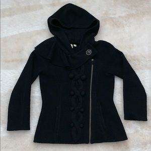 Anthropologie XS black wool hooded jacket